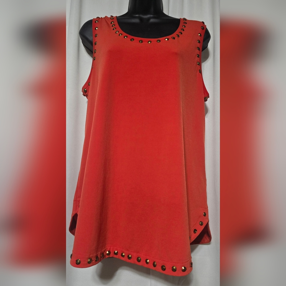 Ruby Rd Orange Sleeveless Blouse / Top w/ Gold Studded Accents Size M